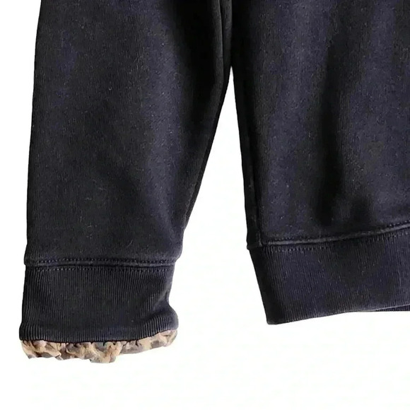 J.Crew Women’s Small Black Cotton Sweatshirt Leopard Print Ruffle Trim Crewneck - Picture 8 of 10